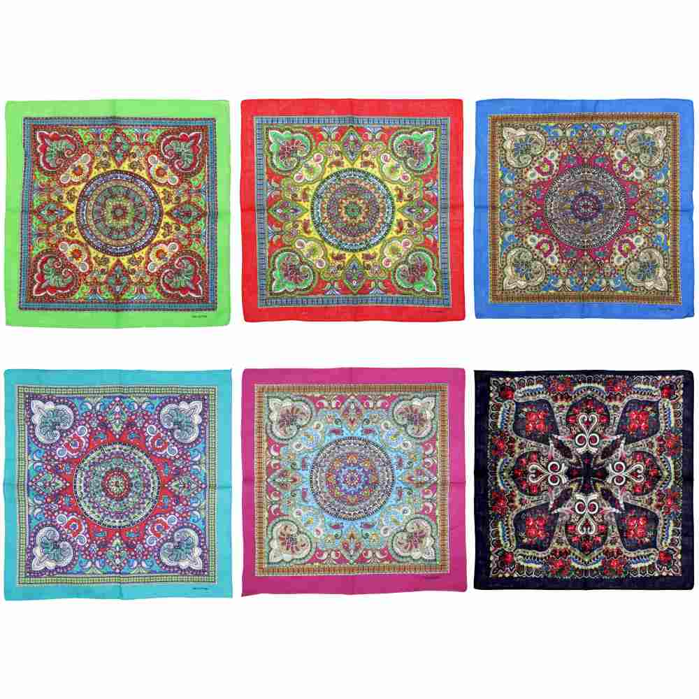 Zac's Alter Ego - Set of 6 Assorted Colour Retro/ Vintage Print Cotton Bandana - Multicolore